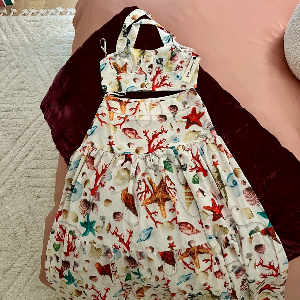 Seashell Print Tiered Maxi Skirt And Top Hawaii Florida Beach Dress - Picture 5 of 6